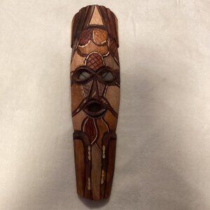 Hand Carved Wooden Tribal 18” Tropical Tiki Mask Wall Hanging Island Folk Art